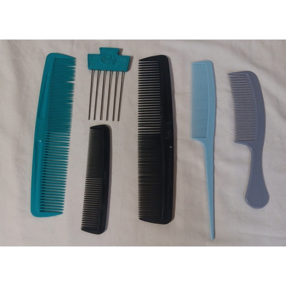 Vintage Goody Hair Combs Lot Of 6 Stylist Barber USA Turquoise  Black Blue Grey‎